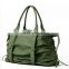 Green genuine leather handle bag travel kit bag customised women tote bag