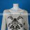Ladies' wide neck raglan long sleeve pullover knitted sweater with flock print