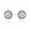 Rellecona Fashion Jewelry Flower Shape Stud Earring Inlaid CZ Gemstone in 18k White Gold Plated