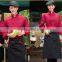 Custom made dark red shirt and black pant /apron Chef Uniforms restaurant waiter long sleeve work sets