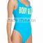 Retro One-Piece Swimsuit Double Scooped Neckline Customize Screenprinted Logo Across Bust Swimwear High-Cut Sides Nylon Stretchy