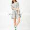 Female money shallow hemp grey knitted rabbit dot printing on the waist rope bat sleeve dress