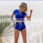 2019 new beach bikini women's sports swimsuit solid color half-sleeved bikini with chest pad without steel support