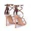 Ladies high heel quality handmade cheap price high stiletto heels shoes ankle strap rose golden sandals footwear