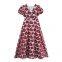 Women's temperament heavy jacquard pullover V-neck bubble sleeve long dress