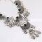 Vintage Flower Carved Hollow Bib Collar Droplets Pendant Gem Necklace Earrings Set