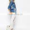 Long sleeve two color block grace blue wash denim shirt
