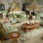 European Noble Solid Wood Gold Leaf Living Room Furniture Set With Cushions(MOQ=1 SET)