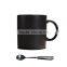 Haonai ceramic Mugs Plain Black Ceramic Coffee Mug with spoon, Black, 11-Ounce