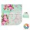 70*90cm Cheap Mint Floral Baby Muslin Swaddle New Born Swaddle Wrap Wholesale Milk Silk Baby Blankets With Caps