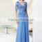 light blue long sleeve lace beaded high neck silk evening dresses