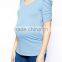 Sky blue plain maternity blouse clothes cheap with ruffle sleeve