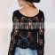 fashionable sweaters loose pullover sweater plain black crochet sweater for women