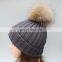 Dark grey winter fur pom warmer genuine raccoon fur pompon women hats