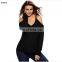 Women European style oversized v neck cold shoulder sweater
