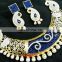 Dashing Blue Color Stone Gold Plated American Diamond Necklace Earrings Set