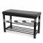 Customized Black PVC Leather Luxury Shoe Rack Rectangle  Long Double Size Beach with Metal Frame