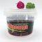 Transparent 500ml plastic bucket with lid and handle.