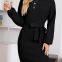 New Knit Solid Color Slim Women's Long-sleeved Bag Hip Off-shoulder Dress
