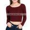 New Style Ladies Round Neck Long Sleeve Crop Top T Shirt Tops Women