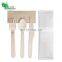 OEM Logo Restaurant Disposable Bio Disposable 4 In 1 Wooden Cutlery Set Fork Spoon Knife and Napkin Set