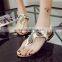 2016 Wholesale Snake winding diamond thong strap flat roman sandals