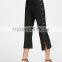 Woman's Black Metal Button Side Chiffon Pants