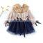 B22640A Autumn new fashion girls bow tie ribbon gauze long sleeves dress