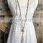 Long, boho style leather tassel necklace with chunky natural stone genuine stone beaded Necklace