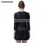 2015 New Collection 3/4 Sleeve Waist Bow Pleated Black Dress
