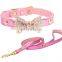 Diamond Decorated Butterfly Pet PU Collar Leather Leash Training Dog Rope Pet Neck Chain Pet Supplies