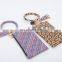 PU Leather Key Chain Matching Wristlet Bag Women Circle Tassel Bracelet Wristlet Keychains Purse Phone Wallet