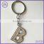 F letter metal key chain alphabet key ring with rhinestone paved