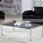 Living room RB-7329 Modern black stoving varnish rectangular tempered glass coffee table with stainless steel tea table