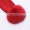 Chinese Red Wool knit hat with big fur ball on the top for fashion girls KZ160079