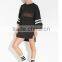 Guangzhou Factory Supplier Mesh Insert Loose Boyfriend Women Long Jersey Tops With Stripe Sleeve