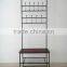 Cushion Bench Metal Foyer Hall Tree Entryway Hat Shoe Storage Coat Rack