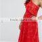 Guangzhou Clothing OEM Frill Detail Bright Red Floral Jacquard One Shoulder Dress