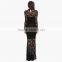 MGOO Fast Selling 2015 OEM/ODM Hollow Out Lace Dress Black Sheath Maxi Dress Long Sleeve Prom Dress D662