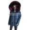 Myfur Women Warm Jeans Parka Chaqueta with Super Big Size Raccoon Fur Hood