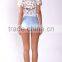 100% Polyester short sleeve round neck crop top,elegant fashion lace top