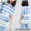 Pleated hem short sleeve blue and white designer satin t shirt