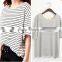 Korean Women women stripe t-shirt Short Sleeve Mini Loose Black White T-Shirt Tops
