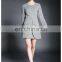 High quality ladies polyester dress, long sleeve big pocket dress,tweed dress fashion