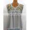 Grey 100 % Fabric Cotton Ladies fashion clothing Multi embroidery designs Stylish Maxican tunic tops