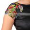 Designer black blouse with embroidered sleeves boat neck for women