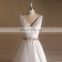 Gorgeous V- Neck Pleating Satin A-line Wedding Dress Beaded Belt