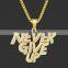 2021 New Stylish Hiphop Personal Engraved Letter Message Square Pendant Necklace Beads Chain Stainless Steel Gold Necklace