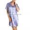 Wholesale Summer Short Sleeve Women Satin Knee Length Button Front Nightshirt