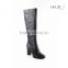 OBXG2 New design and new model round toe fashion PU black block heel knee high boots for women
